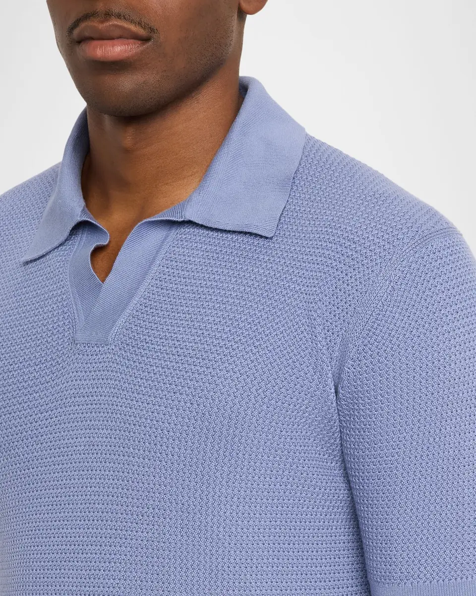 ZEGNA Men's Premium Cotton Knit Johnny-Collar Polo Shirt | Thumbnail 4