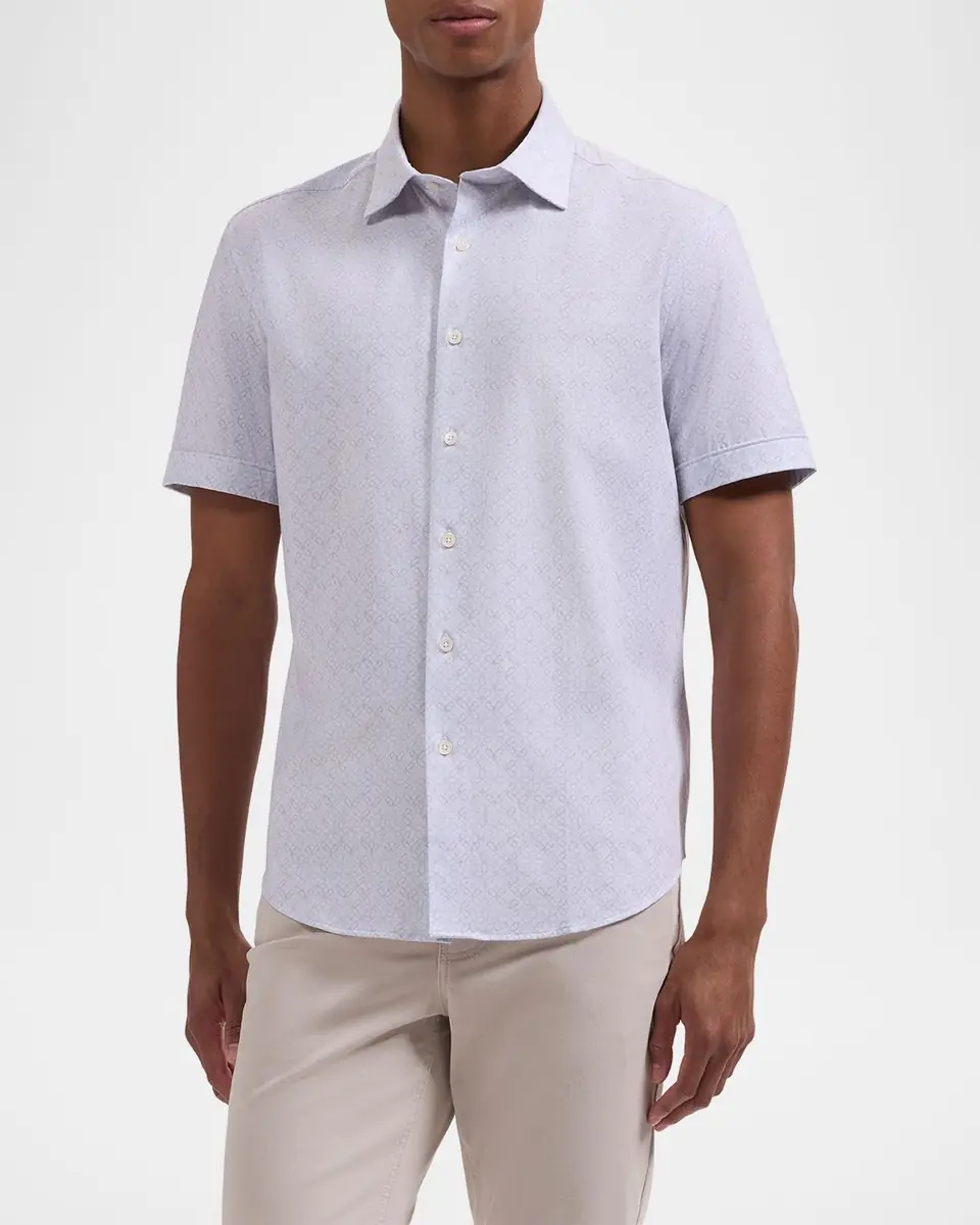 Bugatchi Men's Miles Geometric-Print OoohCotton Short-Sleeve Shirt | Thumbnail 4 Bugatchi Men's Miles Geometric-Print OoohCotton Short-Sleeve Shirt | Thumbnail 4