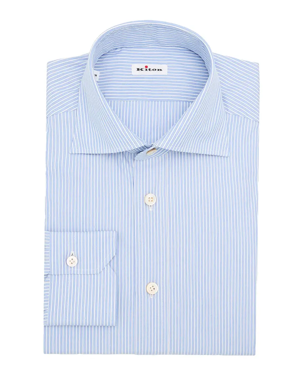 Kiton Men's Cotton Fine Stripe Dress Shirt with Mother-of-Pearl Buttons | Thumbnail 2 Kiton Men's Cotton Fine Stripe Dress Shirt with Mother-of-Pearl Buttons | Thumbnail 2