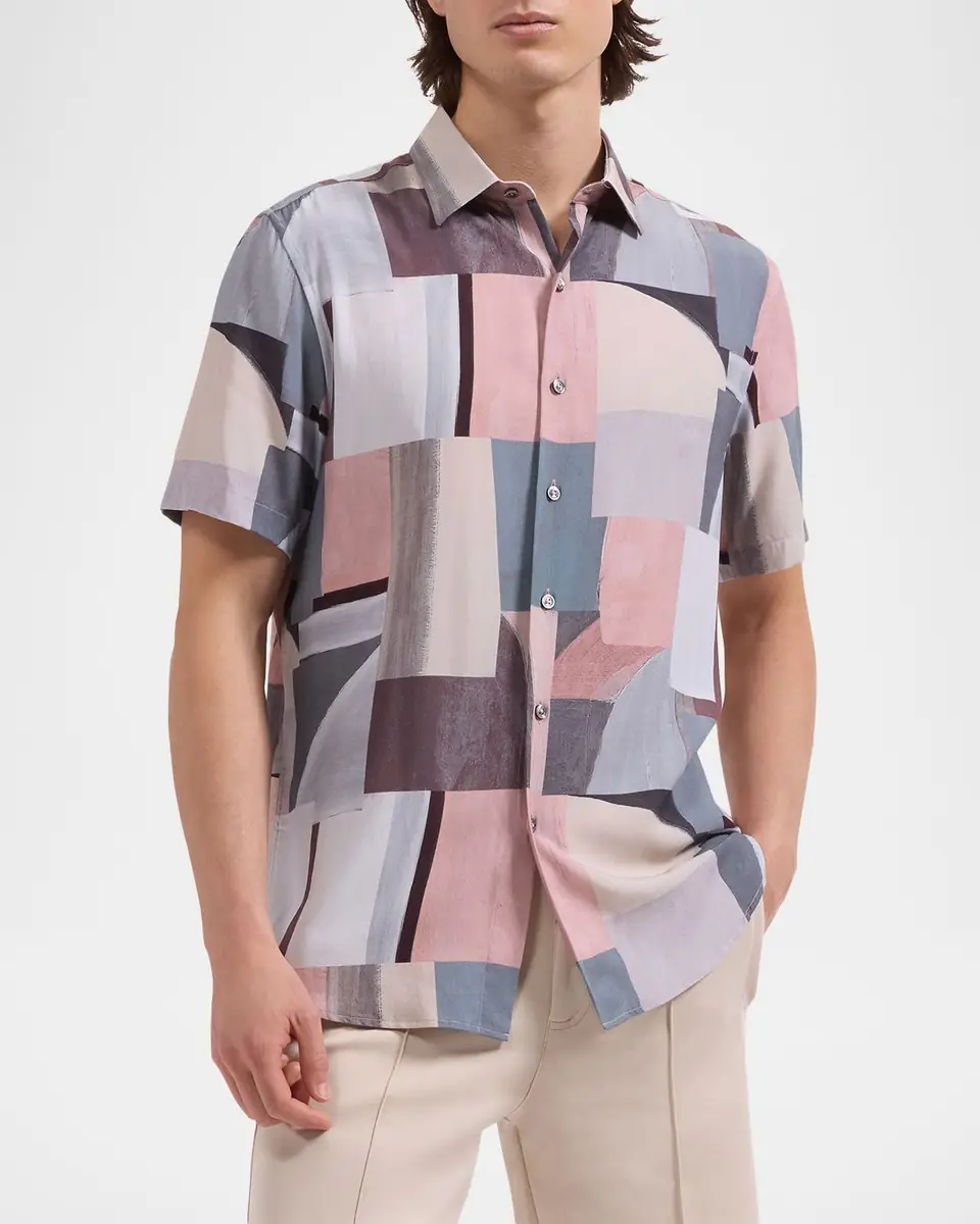 Bugatchi Men's Orson Abstract-Print Viscose Short-Sleeve Shirt | Thumbnail 4
