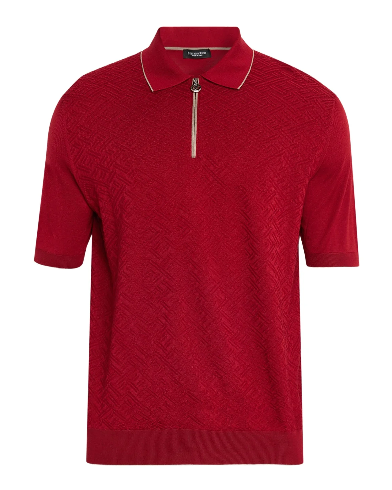 Men's Textured Silk Quarter-Zip Polo Men's Textured Silk Quarter-Zip Polo