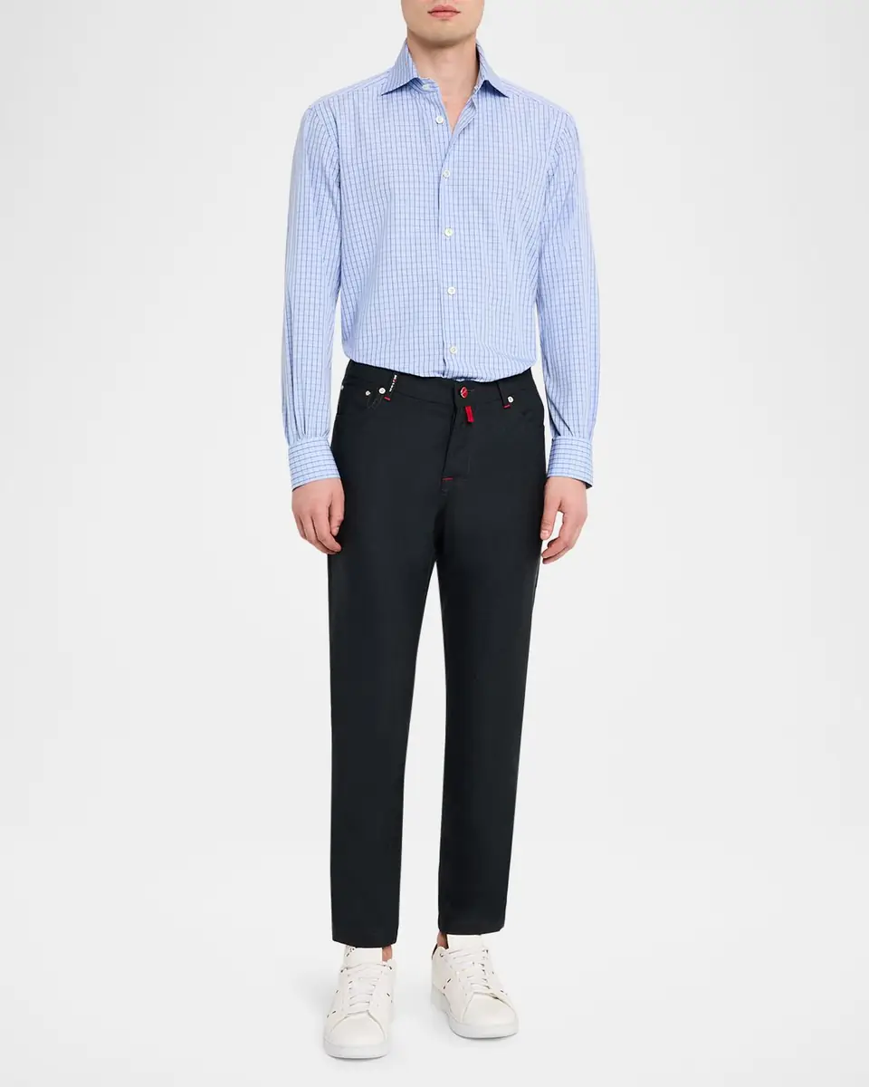 Kiton Men's Cotton Grid Check Sport Shirt with Mother-of-Pearl Buttons | Thumbnail 2 Kiton Men's Cotton Grid Check Sport Shirt with Mother-of-Pearl Buttons | Thumbnail 2