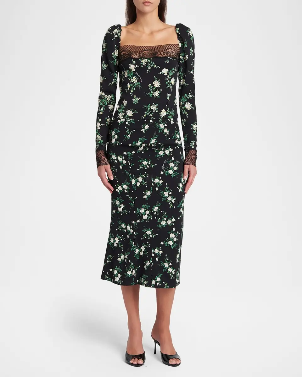 Dolce & Gabbana Lace-Trim Floral Silk Long-Sleeve Blouse | Thumbnail 2