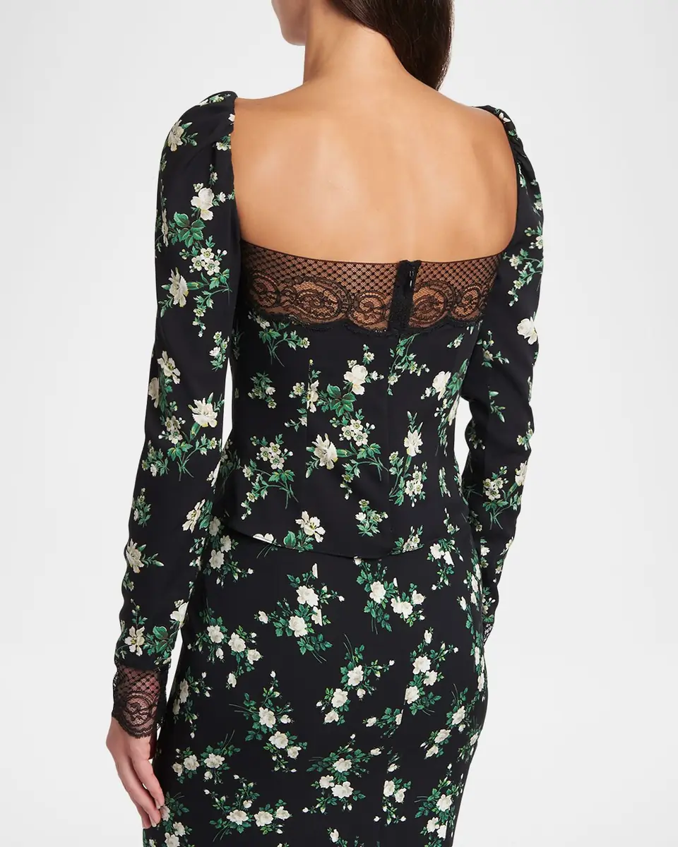 Dolce & Gabbana Lace-Trim Floral Silk Long-Sleeve Blouse | Thumbnail 3