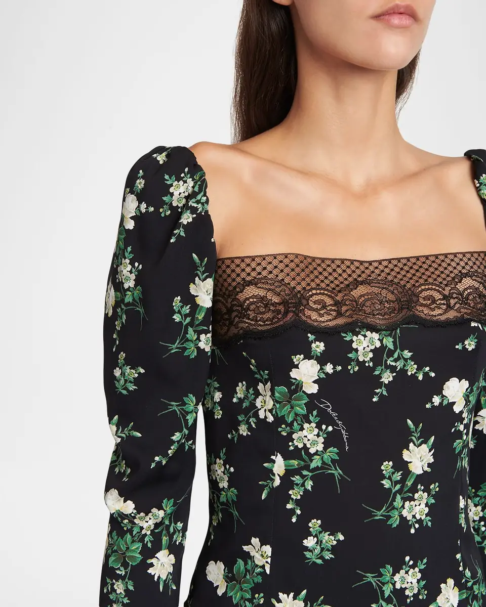 Dolce & Gabbana Lace-Trim Floral Silk Long-Sleeve Blouse | Thumbnail 5