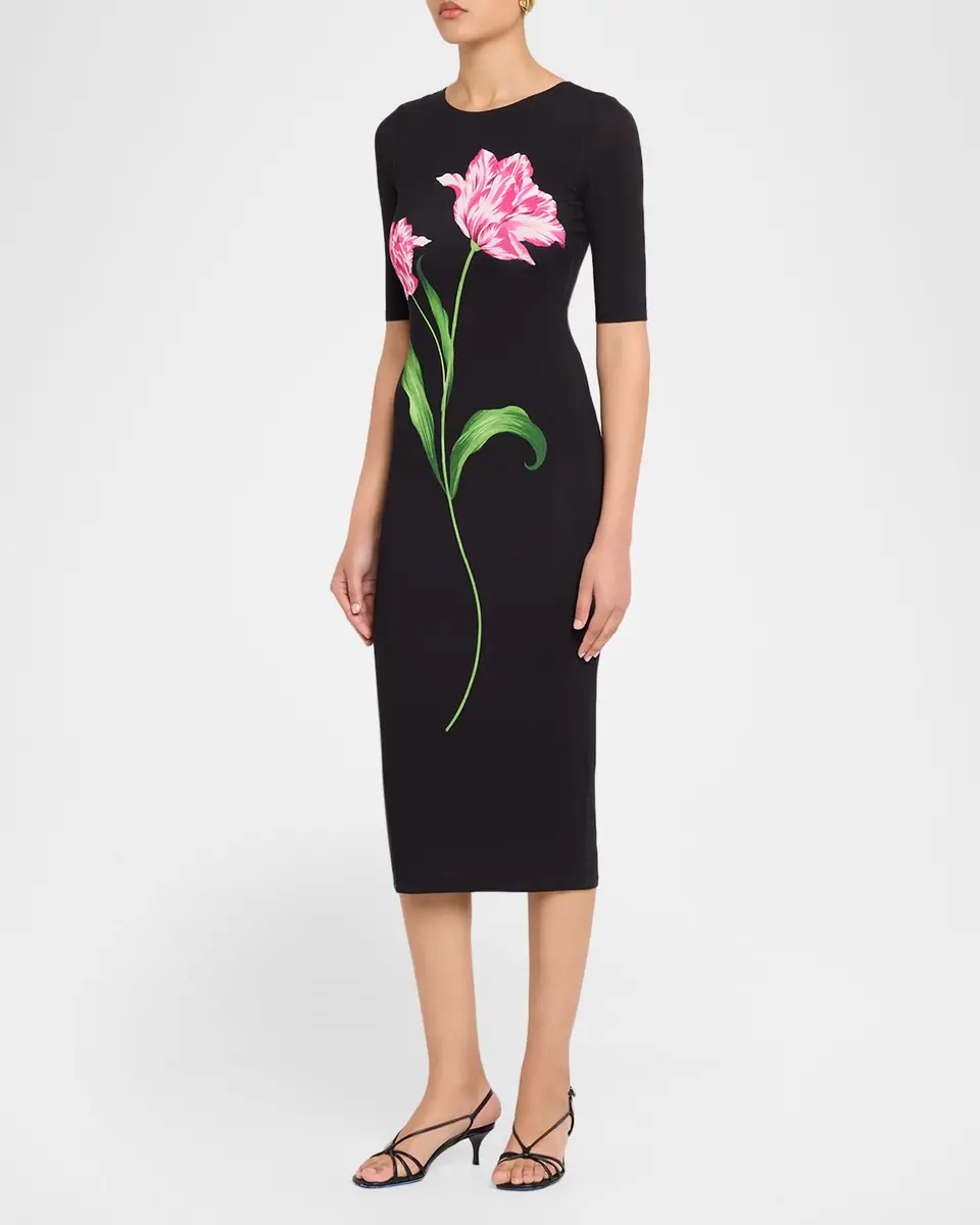 Milly Abbygail Floral-Print Jersey Midi Sheath Dress | Thumbnail 4 Milly Abbygail Floral-Print Jersey Midi Sheath Dress | Thumbnail 4