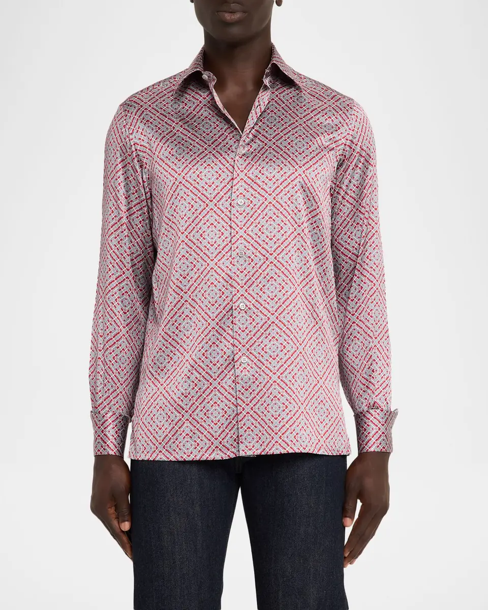 Stefano Ricci Men's Silk Geometric Classic-Fit Sport Shirt | Thumbnail 4 Stefano Ricci Men's Silk Geometric Classic-Fit Sport Shirt | Thumbnail 4