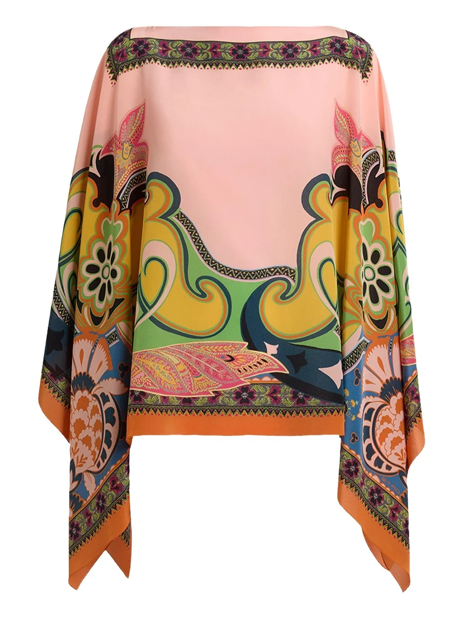 Paisley-Print Silk Poncho Paisley-Print Silk Poncho