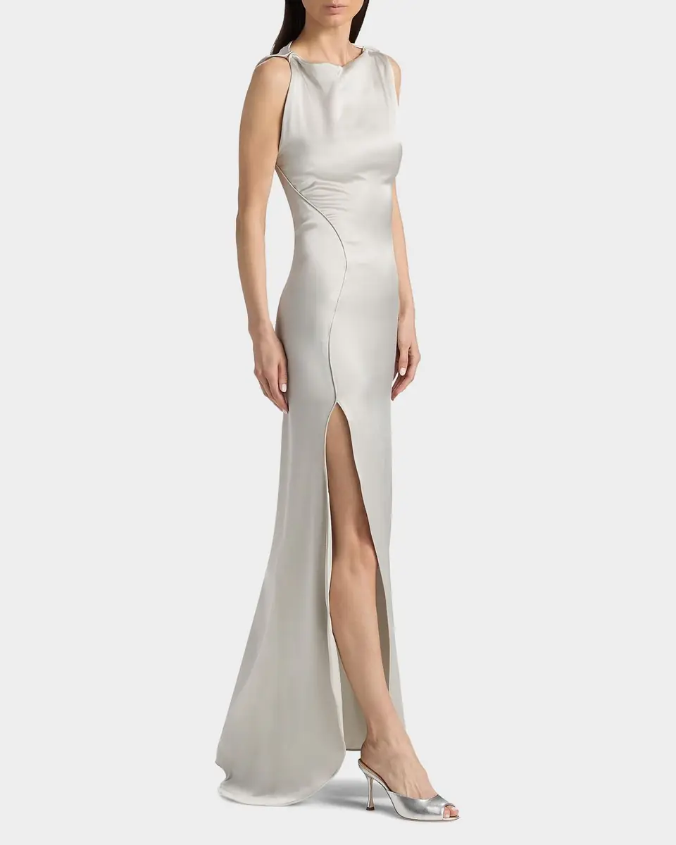 Victoria Beckham Carla Sleeveless Satin Slit Gown | Thumbnail 2