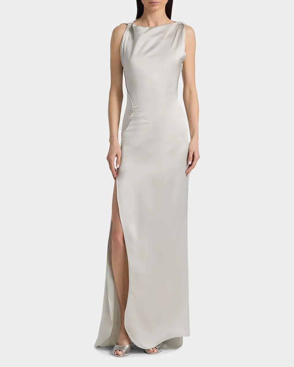 Victoria Beckham Carla Sleeveless Satin Slit Gown | Thumbnail 4