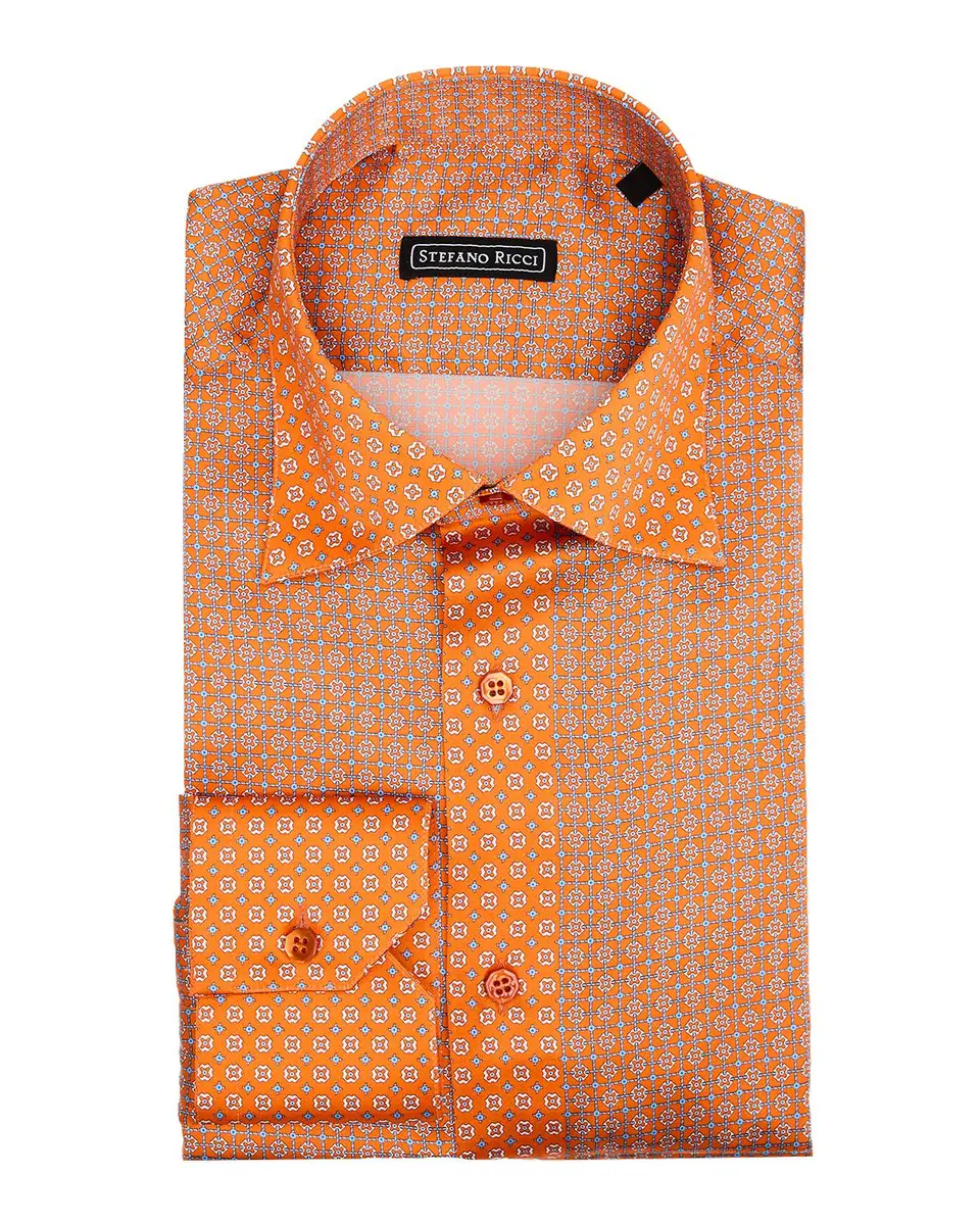 Stefano Ricci Men's Silk Micro-Geometric Dress Shirt | Thumbnail 3 Stefano Ricci Men's Silk Micro-Geometric Dress Shirt | Thumbnail 3