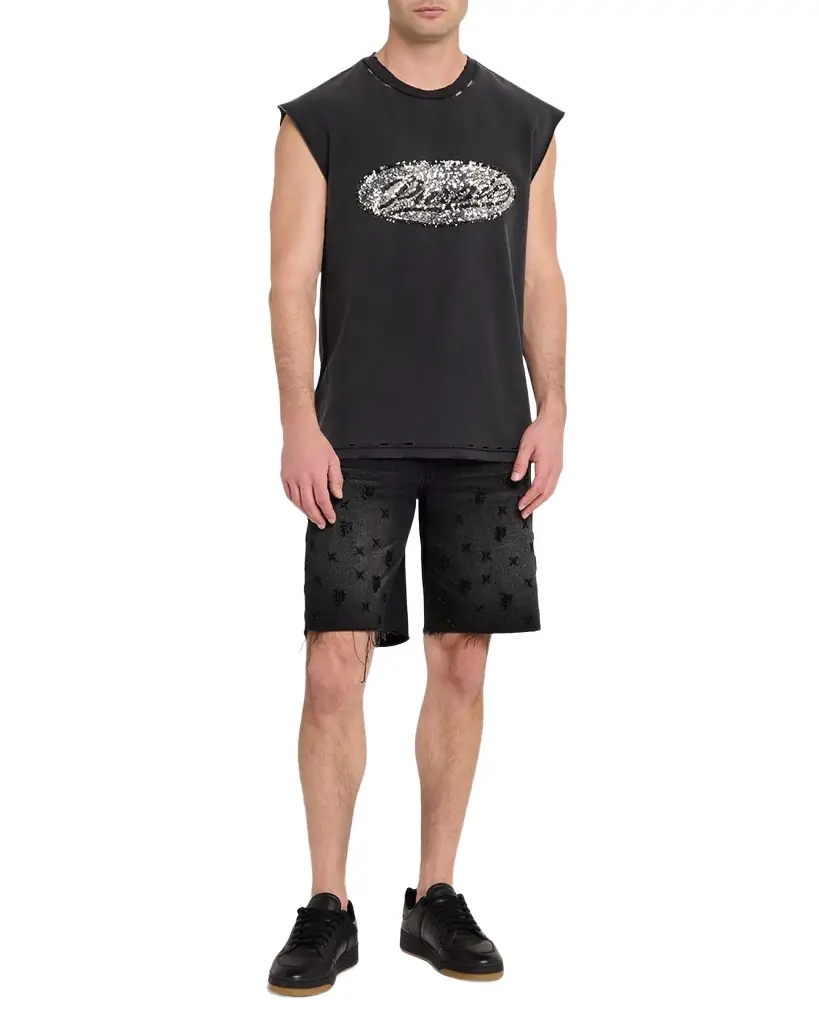 PURPLE Men's P059 Beaded Monogram Shorts | Image 1 PURPLE Men's P059 Beaded Monogram Shorts | Image 1