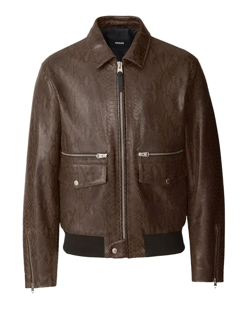 Men's Jakari Snake Pattern Leather Zip Jacket Men's Jakari Snake Pattern Leather Zip Jacket
