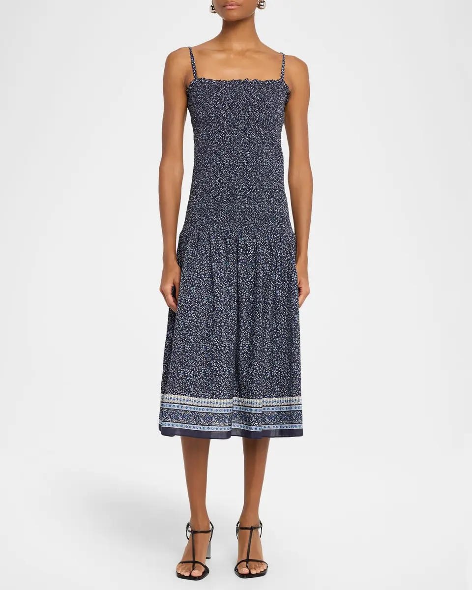 Veronica Beard Marietta Floral Smocked Drop-Waist Dress | Thumbnail 2 Veronica Beard Marietta Floral Smocked Drop-Waist Dress | Thumbnail 2