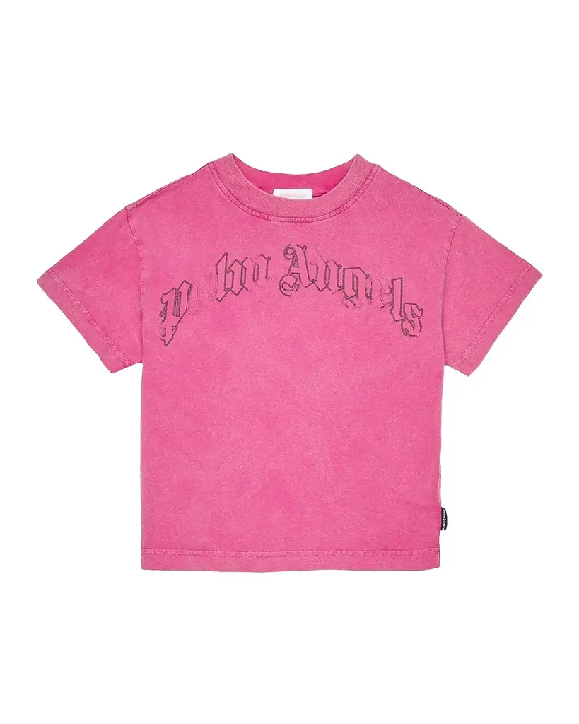 Palm Angels Girl 's Faded Curved Logo T-Shirt, Size 4-12 | Image 1 Palm Angels Girl 's Faded Curved Logo T-Shirt, Size 4-12 | Image 1