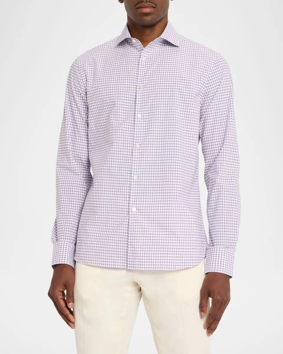 Canali Men's Grid Check Cotton Sport Shirt | Thumbnail 4