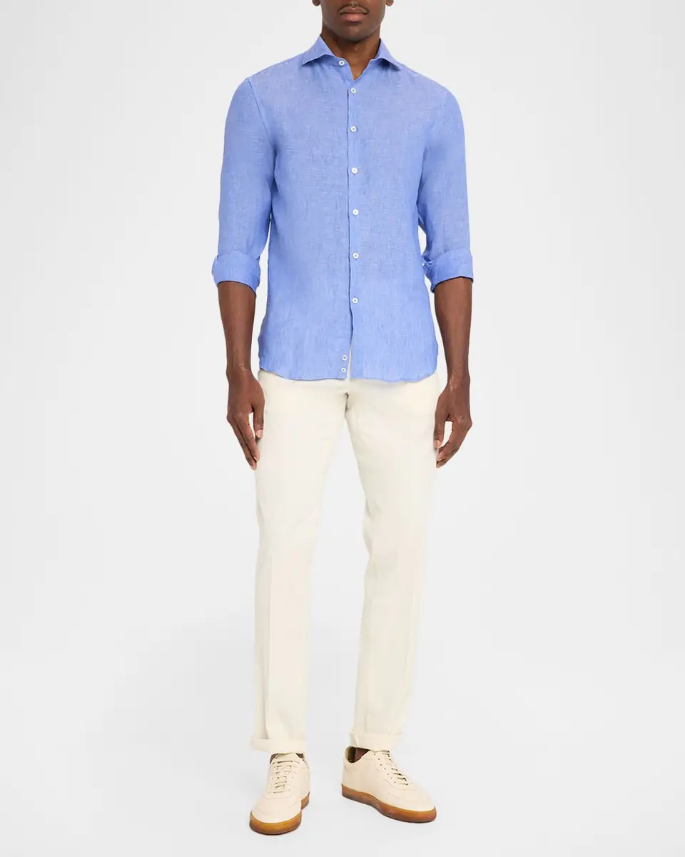Canali Men's Solid Linen Sport Shirt | Thumbnail 2 Canali Men's Solid Linen Sport Shirt | Thumbnail 2