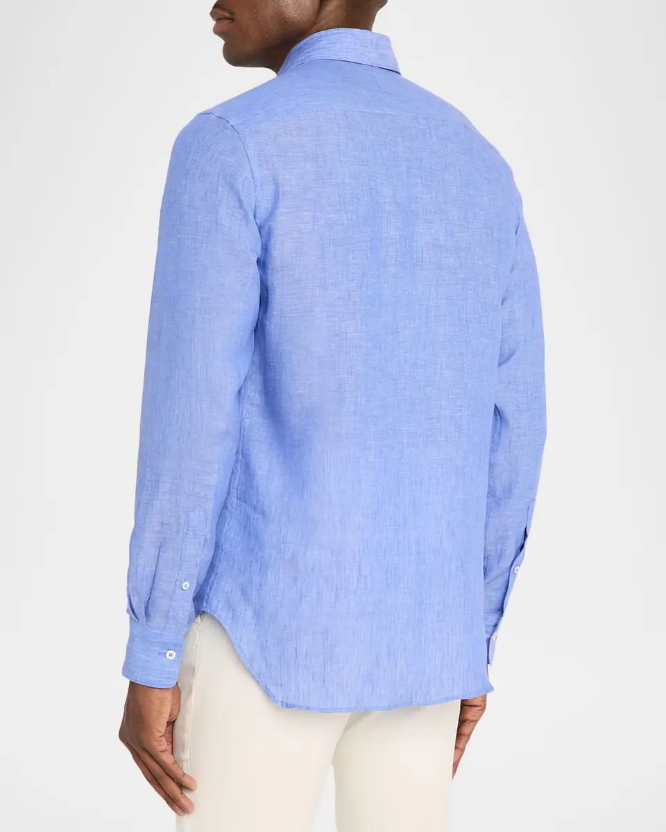 Canali Men's Solid Linen Sport Shirt | Thumbnail 3 Canali Men's Solid Linen Sport Shirt | Thumbnail 3