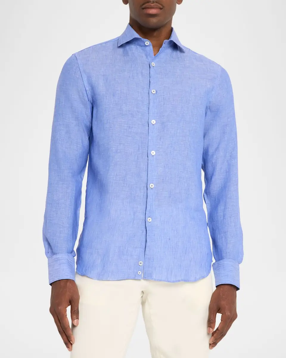 Canali Men's Solid Linen Sport Shirt | Thumbnail 4 Canali Men's Solid Linen Sport Shirt | Thumbnail 4
