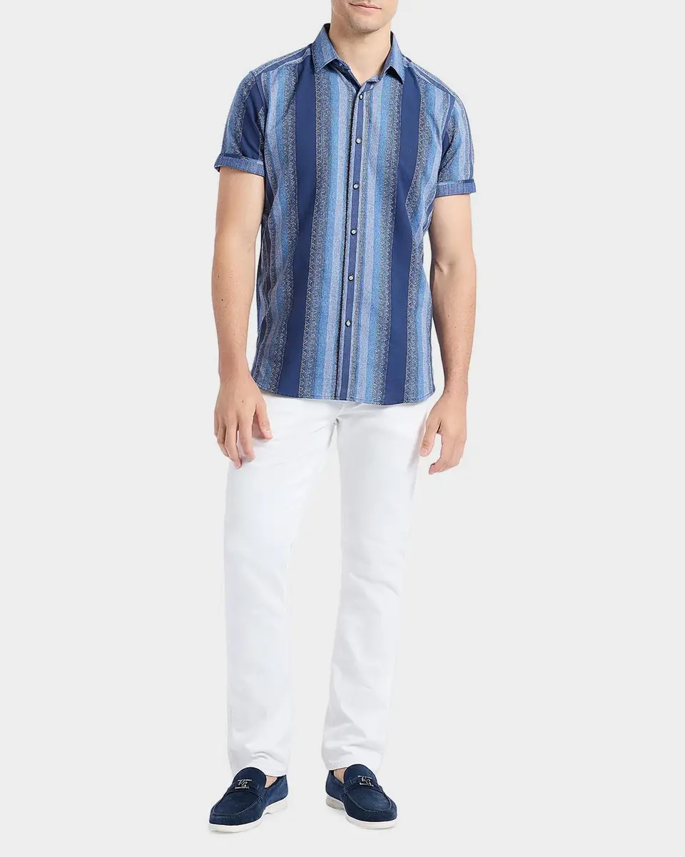 Robert Graham Men's Pembroke Denim Stripe Short-Sleeve Shirt | Thumbnail 2 Robert Graham Men's Pembroke Denim Stripe Short-Sleeve Shirt | Thumbnail 2