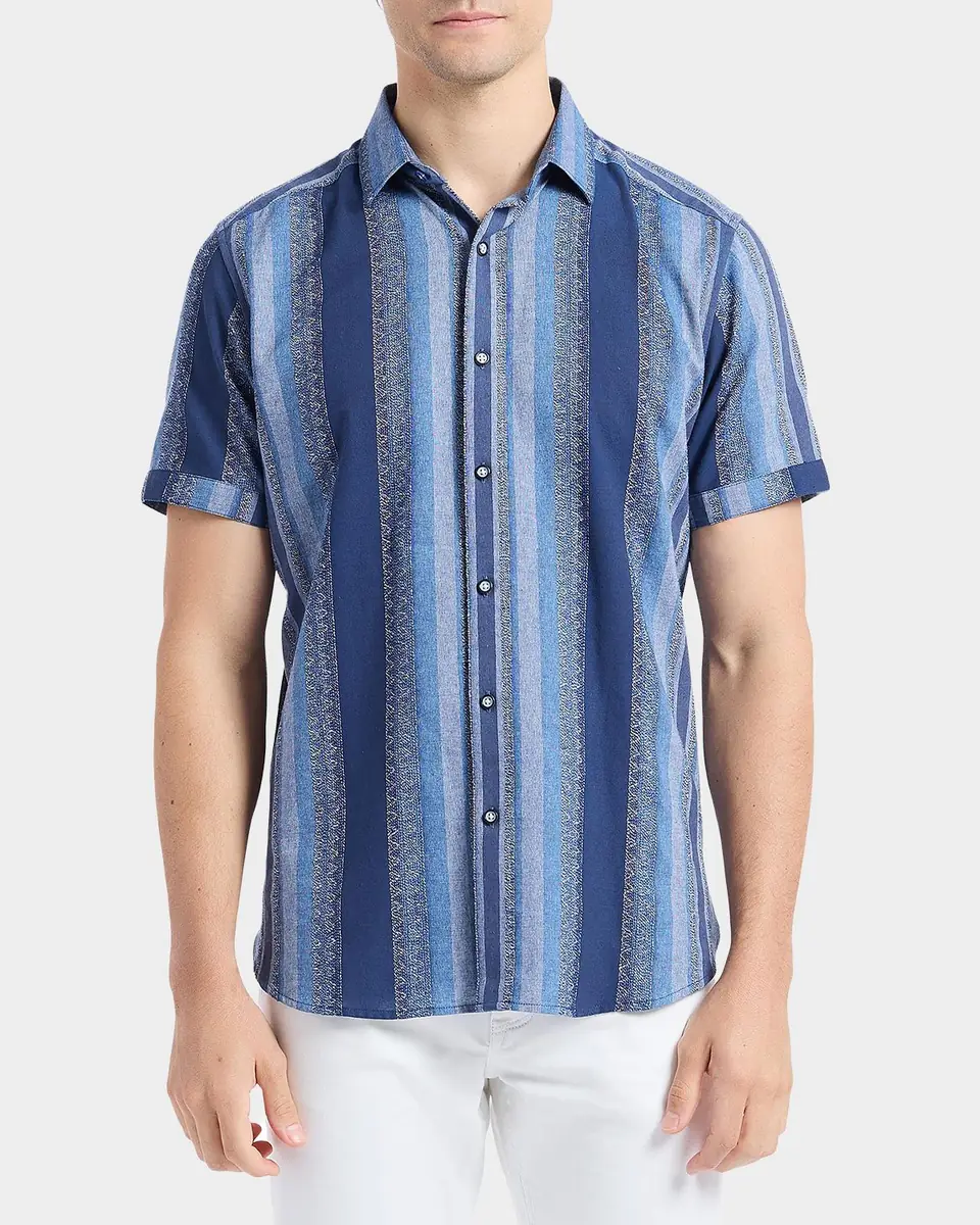 Robert Graham Men's Pembroke Denim Stripe Short-Sleeve Shirt | Thumbnail 4 Robert Graham Men's Pembroke Denim Stripe Short-Sleeve Shirt | Thumbnail 4