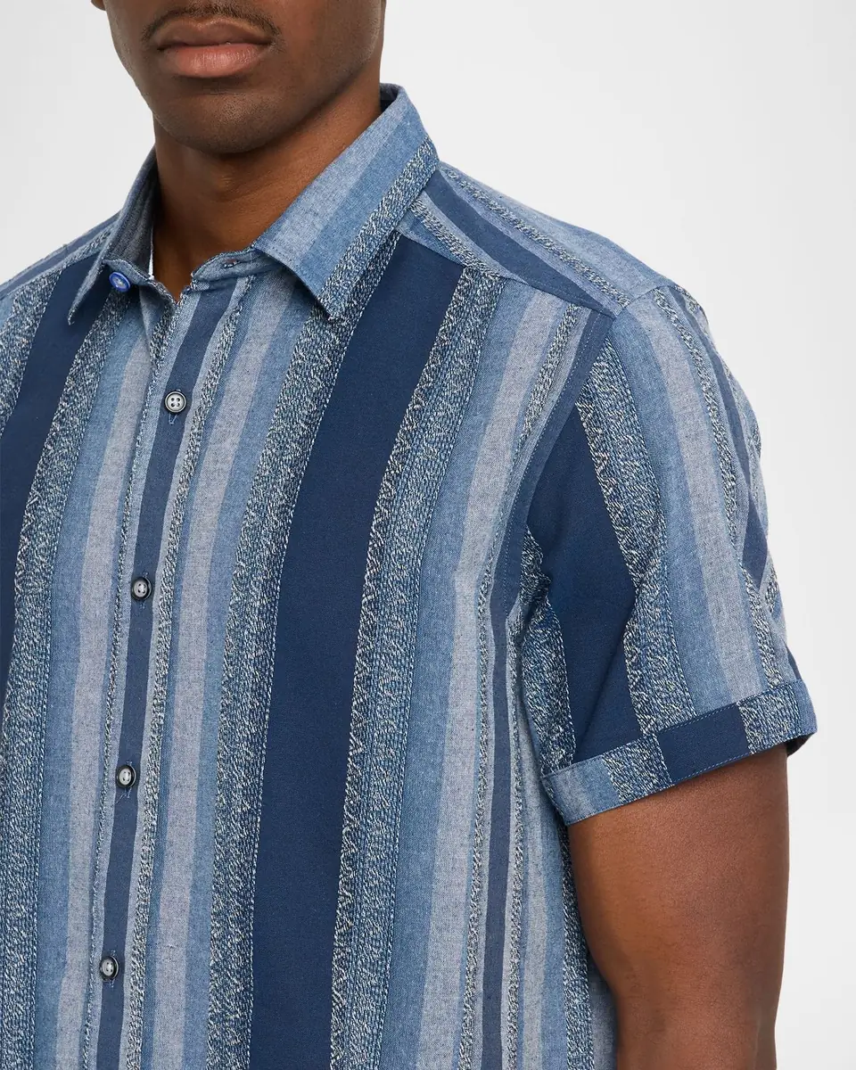 Robert Graham Men's Pembroke Denim Stripe Short-Sleeve Shirt | Thumbnail 5 Robert Graham Men's Pembroke Denim Stripe Short-Sleeve Shirt | Thumbnail 5