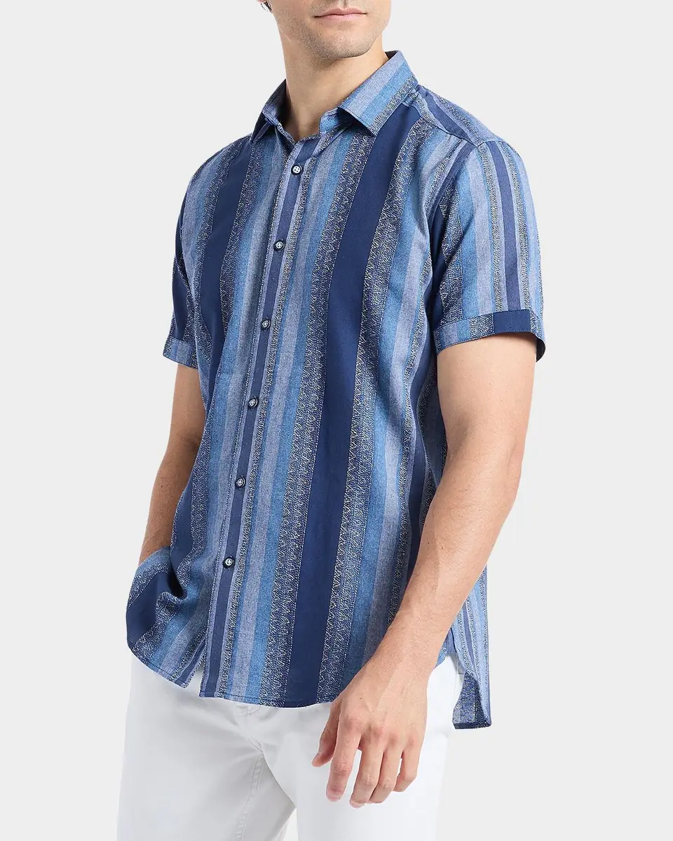 Robert Graham Men's Pembroke Denim Stripe Short-Sleeve Shirt | Thumbnail 7 Robert Graham Men's Pembroke Denim Stripe Short-Sleeve Shirt | Thumbnail 7