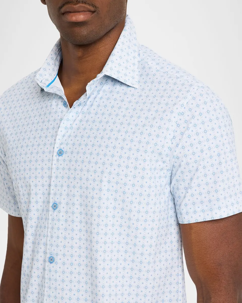 Robert Graham Men's Brompton Geometric Stretch Nylon Short-Sleeve Shirt | Thumbnail 5 Robert Graham Men's Brompton Geometric Stretch Nylon Short-Sleeve Shirt | Thumbnail 5