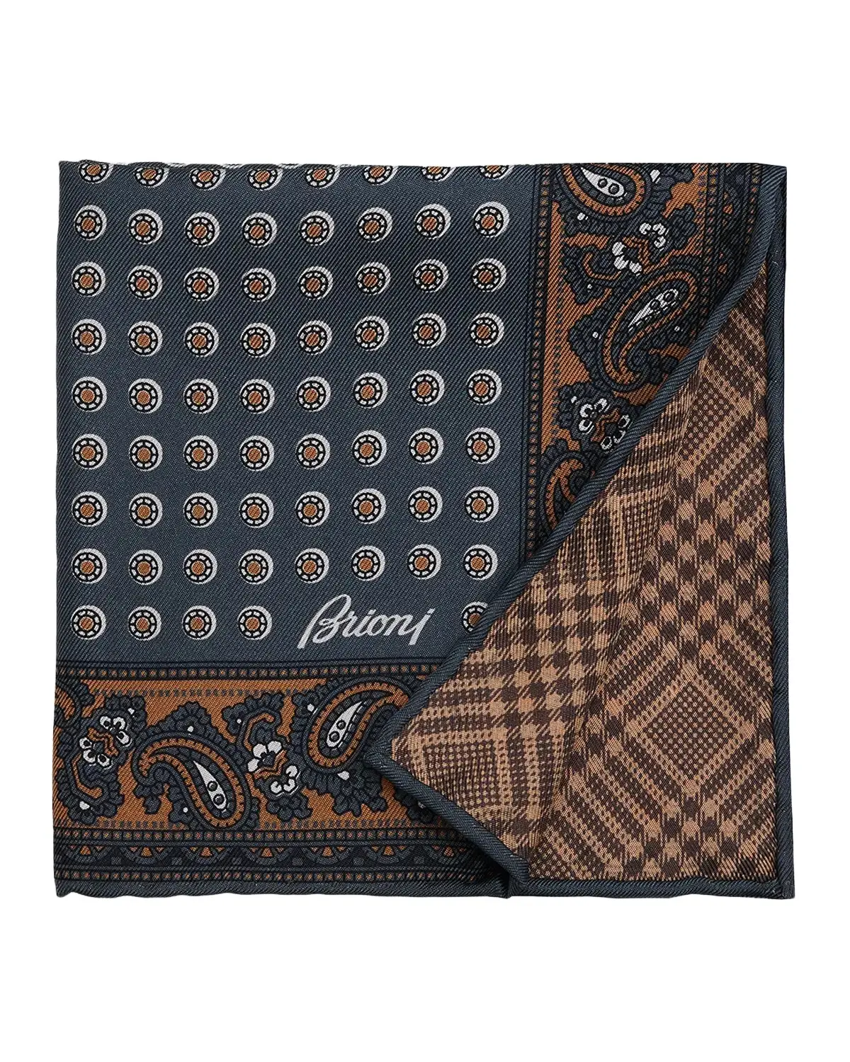 Brioni Men's Geometric to Glen Plaid Hand-Rolled Silk Pocket Square