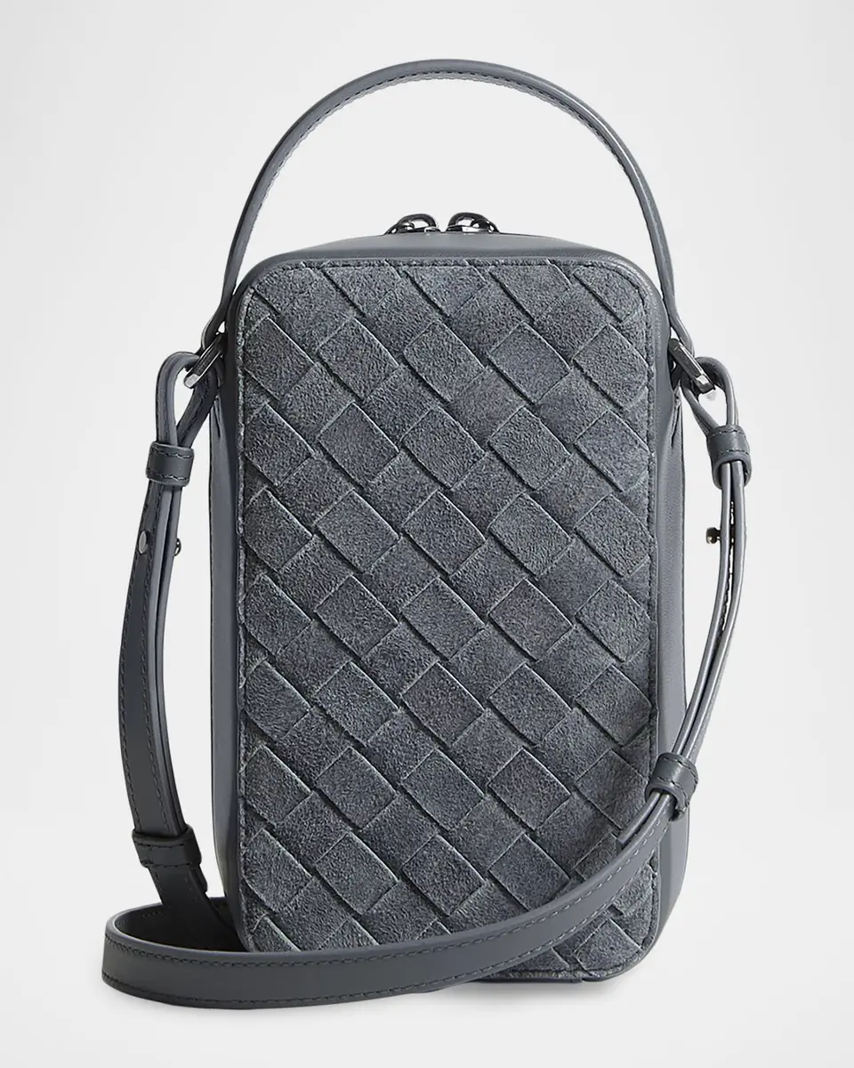 Bottega Veneta Men's Getaway Intrecciato Suede Phone Pouch | Thumbnail 2