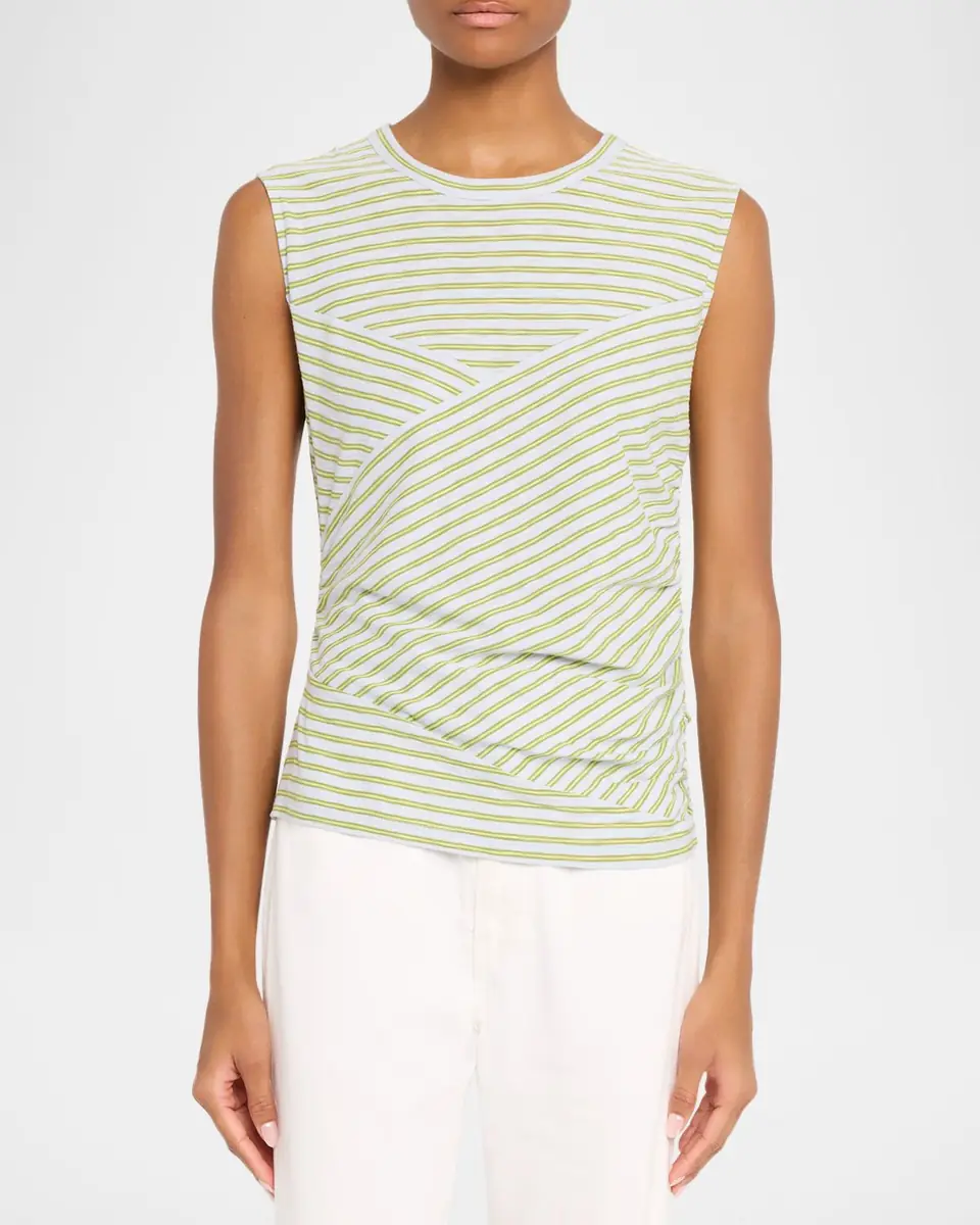 Veronica Beard Johana Stripe Sleeveless Ruched Tee | Thumbnail 4 Veronica Beard Johana Stripe Sleeveless Ruched Tee | Thumbnail 4