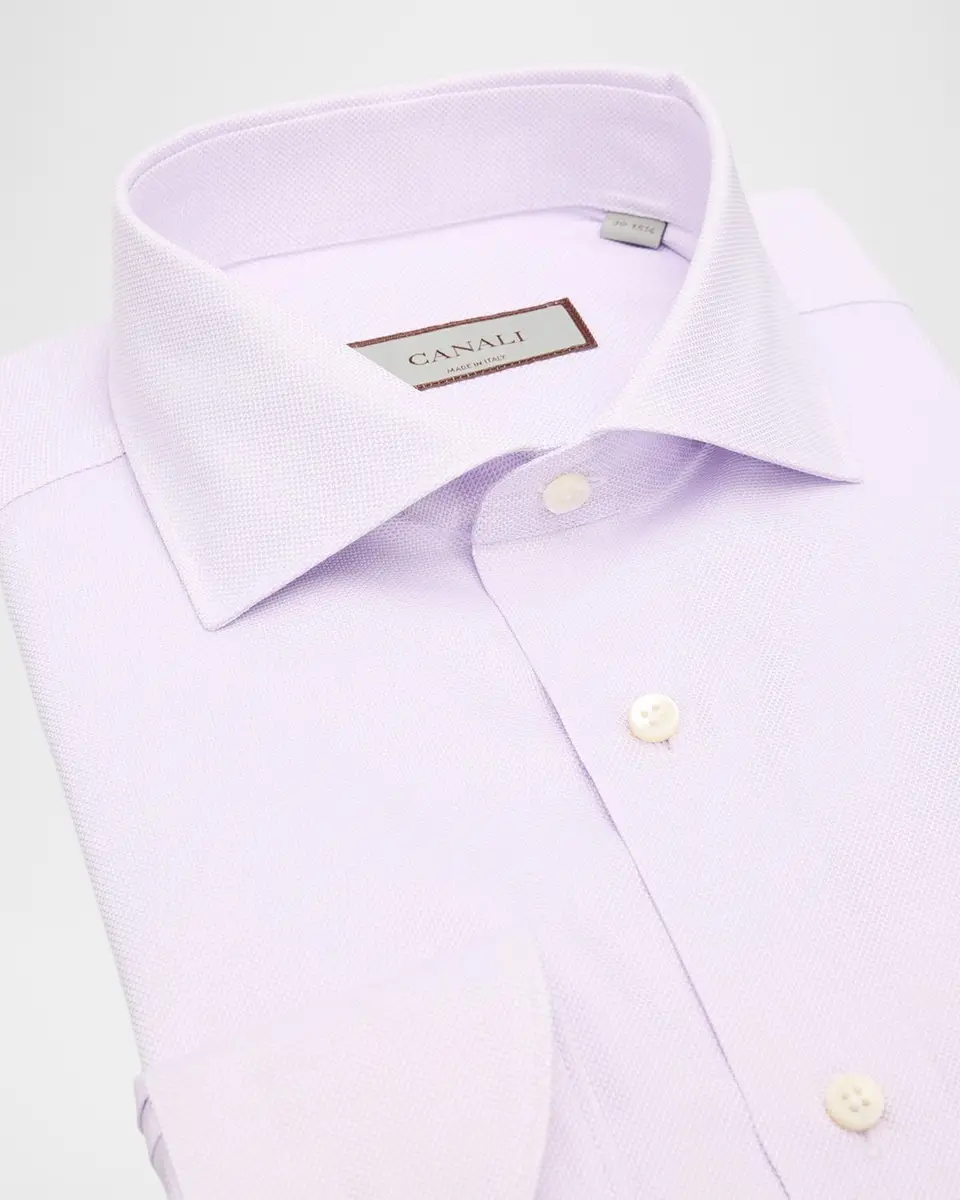Canali Men's Solid Cotton Dobby Dress Shirt | Thumbnail 2