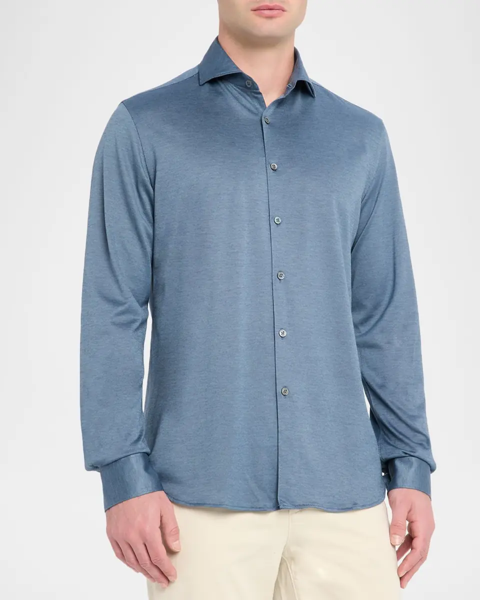 Canali Men's Cotton and Lyocell Sport Shirt | Thumbnail 4