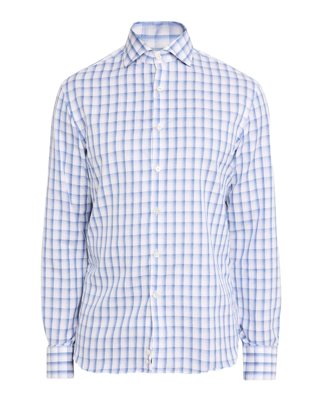 Men's Blue Plaid Cotton Sport Shirt
