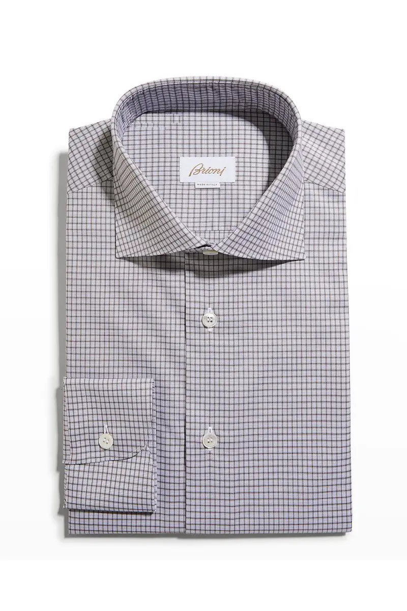 Brioni Men's Graph Check Cotton Dress Shirt | Thumbnail 3 Brioni Men's Graph Check Cotton Dress Shirt | Thumbnail 3