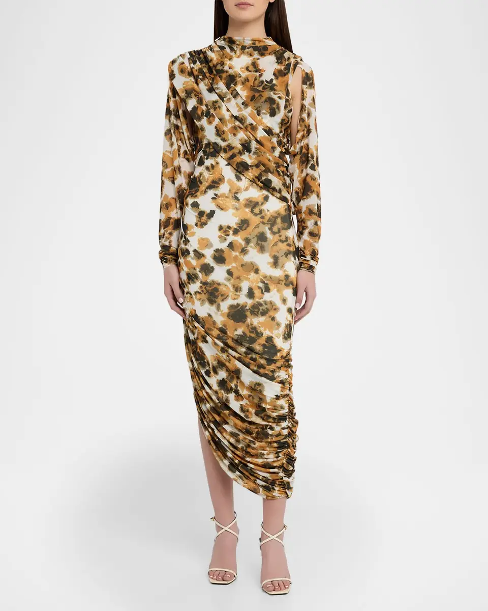 Et Ochs Lucien Draped Abstract-Print Midi Dress | Thumbnail 2 Et Ochs Lucien Draped Abstract-Print Midi Dress | Thumbnail 2