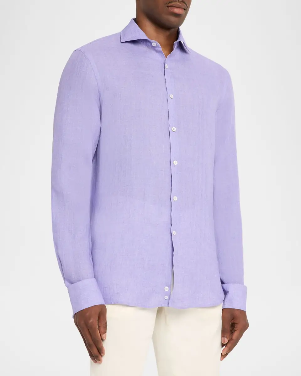 Canali Men's Solid Linen Sport Shirt | Thumbnail 3