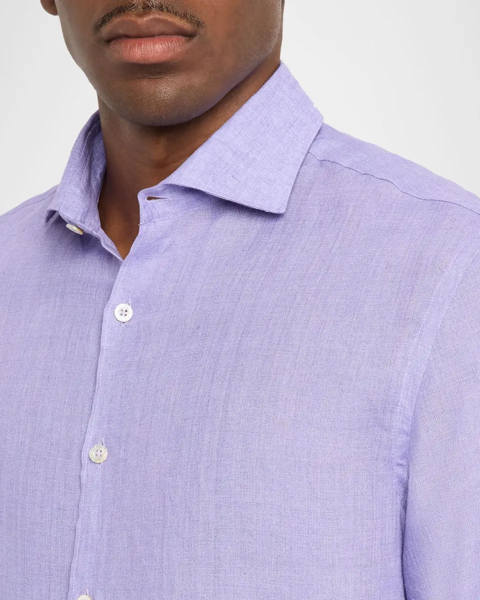 Canali Men's Solid Linen Sport Shirt | Thumbnail 4