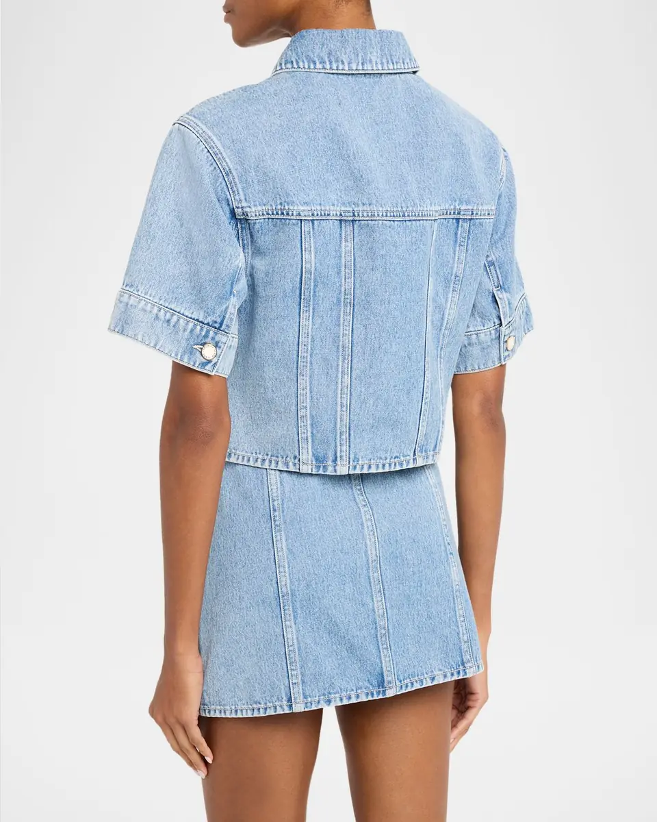 Veronica Beard Malcom Short-Sleeve Cropped Denim Jacket | Thumbnail 2 Veronica Beard Malcom Short-Sleeve Cropped Denim Jacket | Thumbnail 2