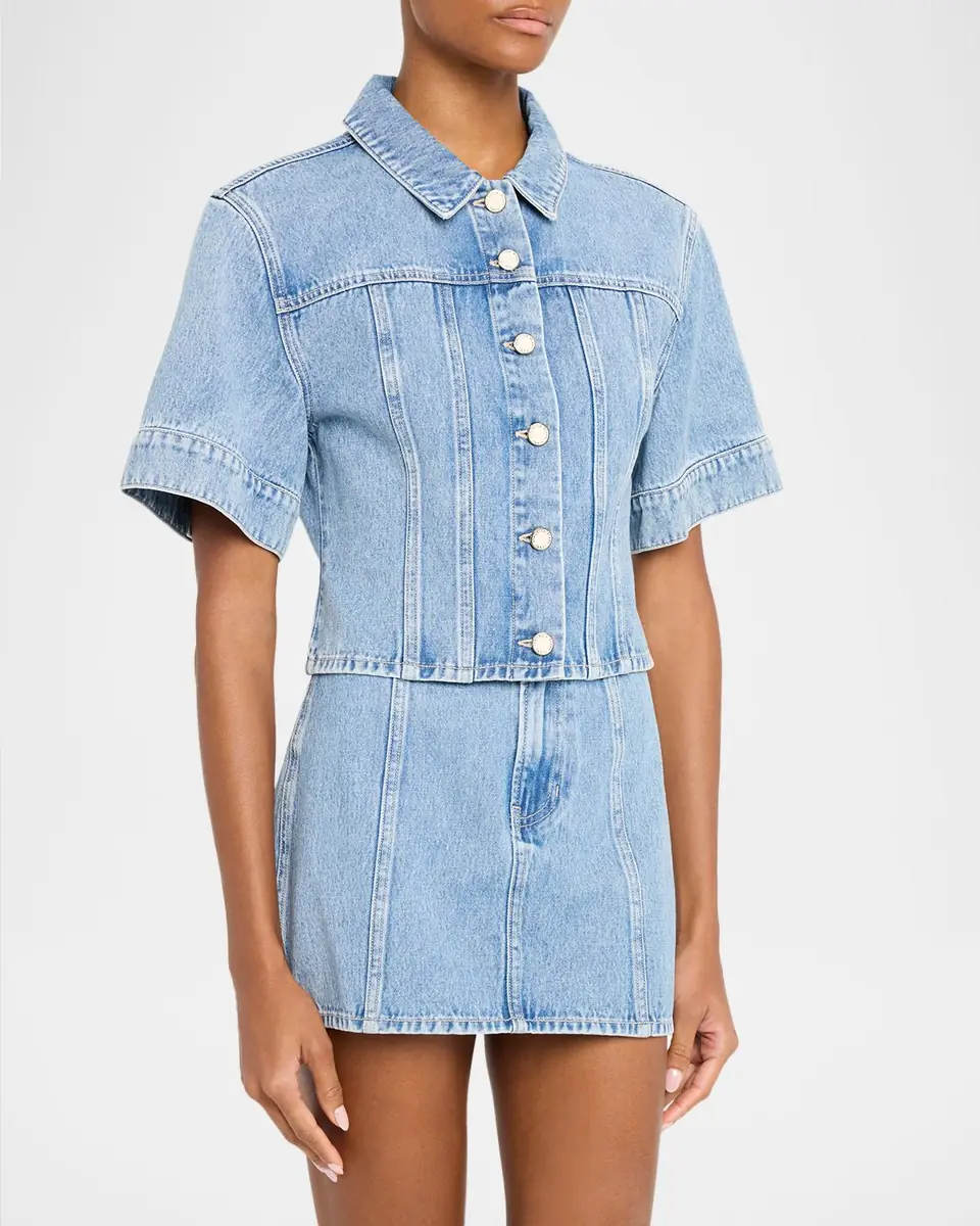 Veronica Beard Malcom Short-Sleeve Cropped Denim Jacket | Thumbnail 3 Veronica Beard Malcom Short-Sleeve Cropped Denim Jacket | Thumbnail 3