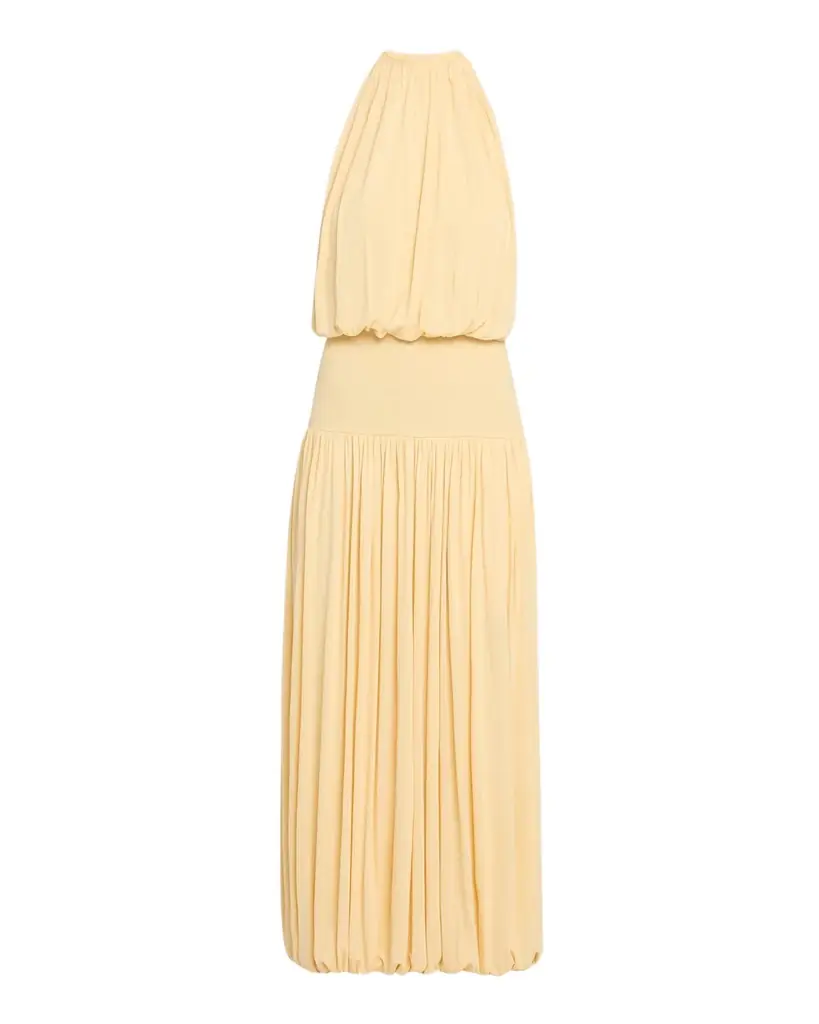 Toteme Soft Gathered Halter Midi Bubble Dress | Image 1 Toteme Soft Gathered Halter Midi Bubble Dress | Image 1