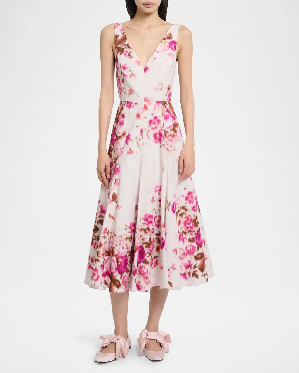 Erdem Floral Print Cotton Sleeveless V-Neck Midi Dress | Thumbnail 2 Erdem Floral Print Cotton Sleeveless V-Neck Midi Dress | Thumbnail 2