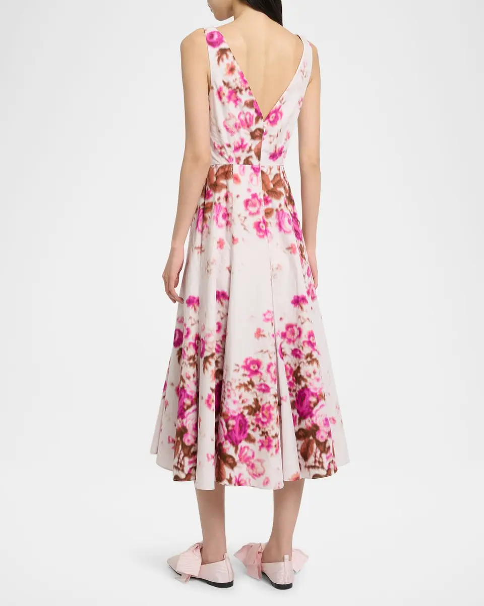Erdem Floral Print Cotton Sleeveless V-Neck Midi Dress | Thumbnail 3 Erdem Floral Print Cotton Sleeveless V-Neck Midi Dress | Thumbnail 3