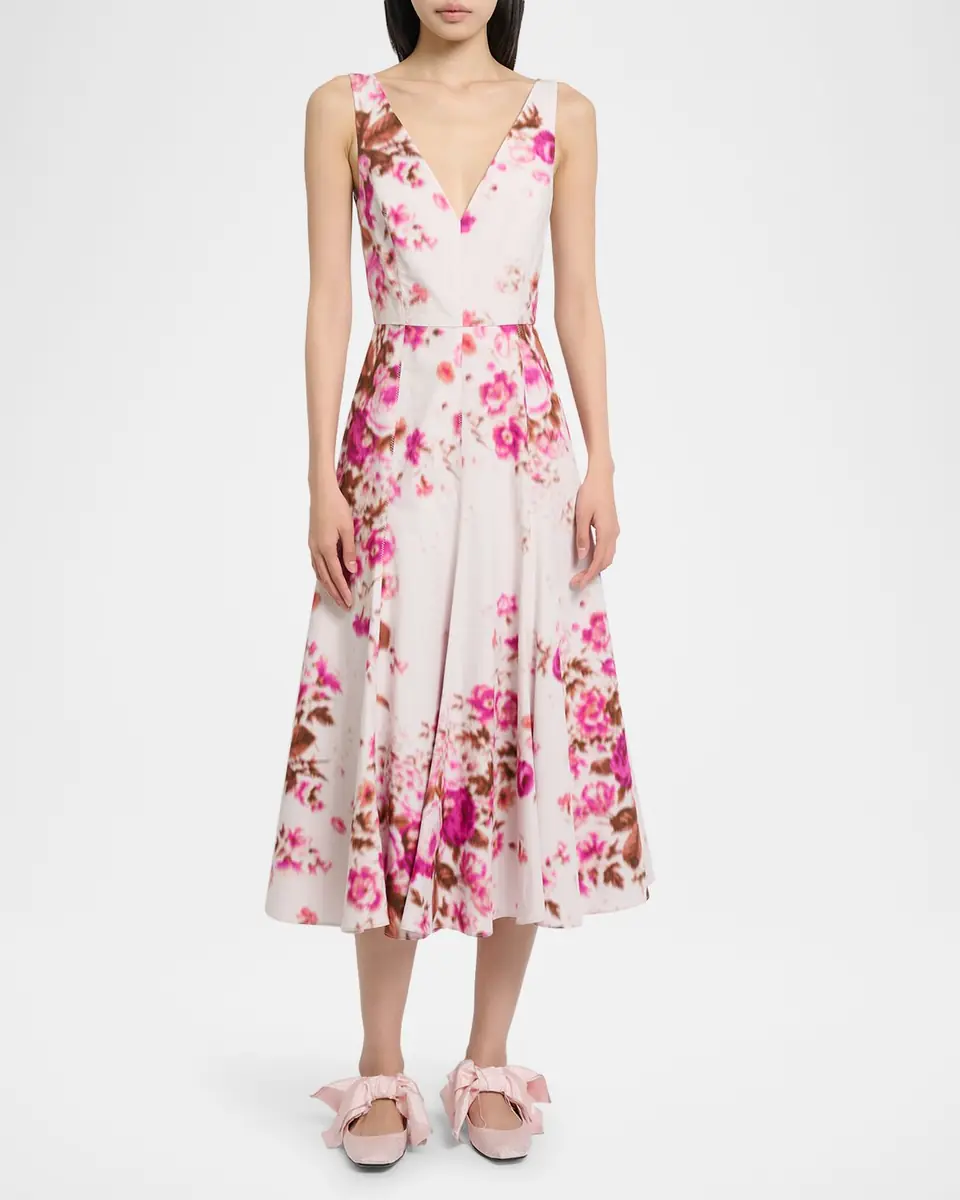 Erdem Floral Print Cotton Sleeveless V-Neck Midi Dress | Thumbnail 4 Erdem Floral Print Cotton Sleeveless V-Neck Midi Dress | Thumbnail 4