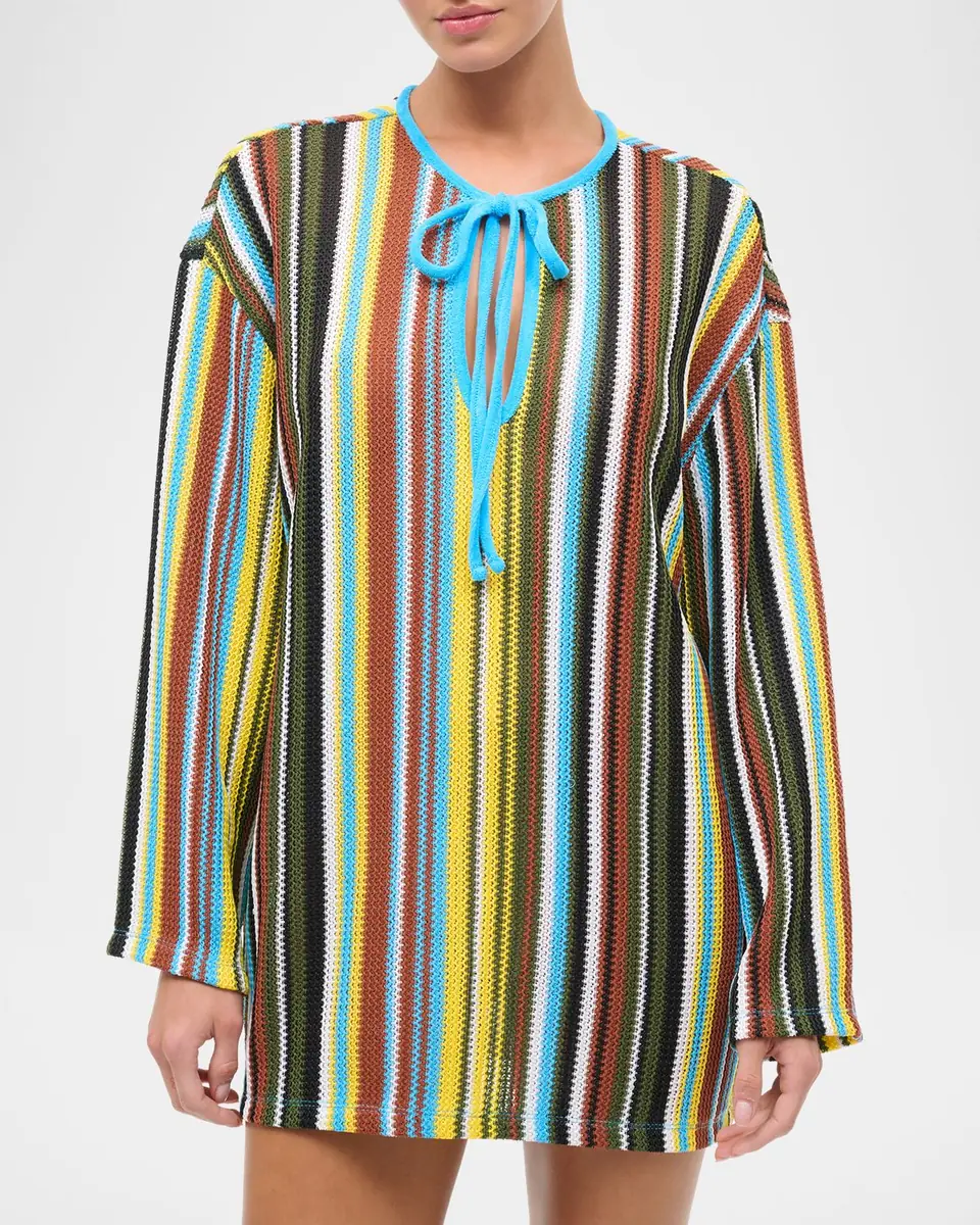 STAUD Catalina Striped Crochet Mini Dress | Thumbnail 5