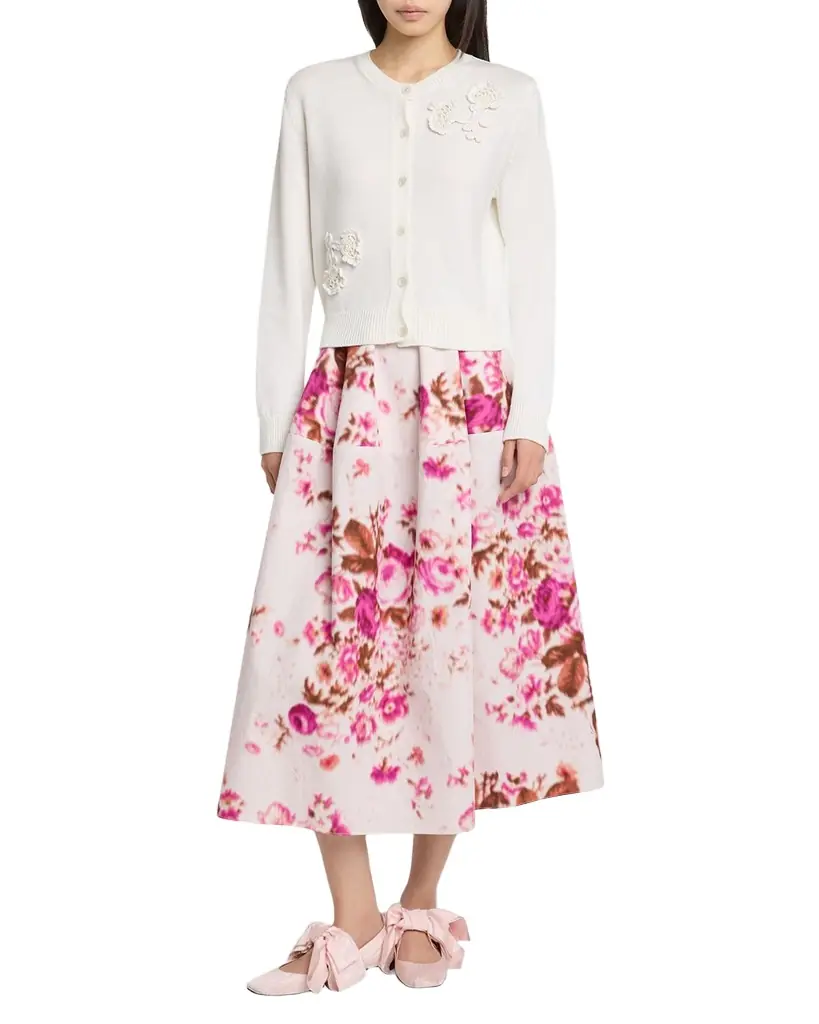 Floral Applique Wool Knit Cardigan
