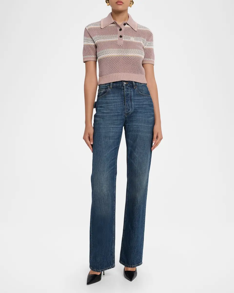 Amiri Striped Crochet Crop Polo Shirt | Thumbnail 2