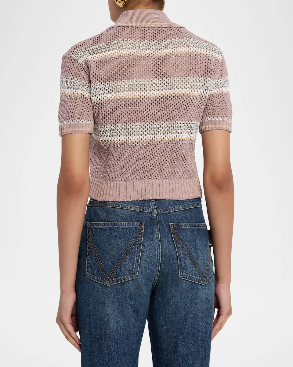 Amiri Striped Crochet Crop Polo Shirt | Thumbnail 3