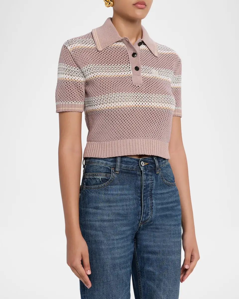 Amiri Striped Crochet Crop Polo Shirt | Thumbnail 4