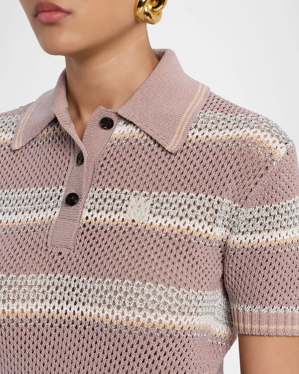 Amiri Striped Crochet Crop Polo Shirt | Thumbnail 5